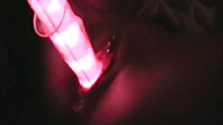 Fondled the pussy of my mature wife with light sticks