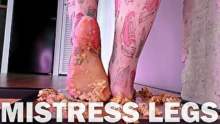 Squeezing Meat Burger By Beautiful Mistress Legs In Sheer Pantyhose