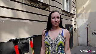 German scout - Natural college teen 18 Bella pickup and fuck at street casting