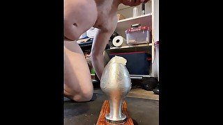 Almost stuck. Massive three inch butt plug. Slo mo removal and prolapse play.