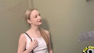 Sexy Blonde White Girl Impales Herself at a Gloryole