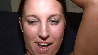 Wild and buxom giggling bitch gets her pussy fingered just a bit