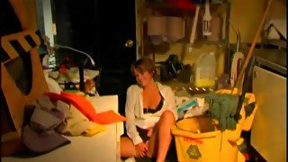 Cute girl masturbating in the janitor closet