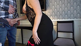 my private secretary surprises the boss in the hotel room wearing a sexy lace body and pencil skirt