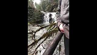 Taking A Piss Near Trent Falls on Vancouver Island Canada During A Hike