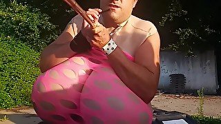 Cup Z Huge Tits Crossdresser Outdoor Selfbondage Mistake In Public. Key Lost. Helpless With Automatic Pump Dildo In Ass