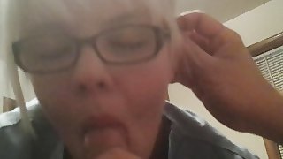 engulfing dad's strapon and swallowing his cum