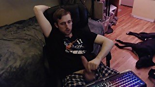 Jerking off big uncut dick on cam (no cumshot) Shirt on jerking natural coc