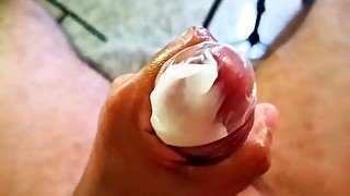 Daddy's big cumshot on a condom