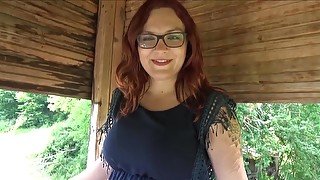 Outdoor dicking in public with Pussydoll wearing glasses - HD