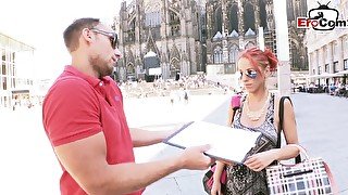 STREET FLIRT CASTING WITH GERMAN SKINNY REDHEAD