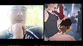 2 very horny girls fuck a boy with a big cock on the hentai train (Reaction)