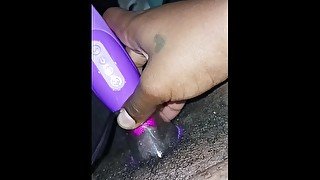 Ebony nonbinary masturbating in car