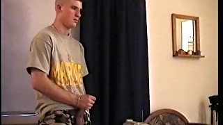 Straight Boy CJ CJ stands and launches a huge cum load onto the floor.