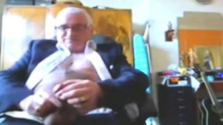 Suited Grandpa Cum On His Pants