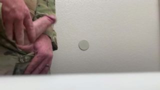 Soldier returning home jerks off in hotel bathroom