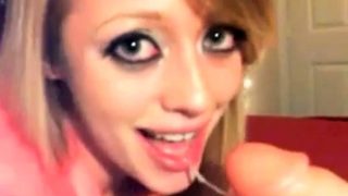 Blonde blow and deepthroat dildo in webcam 2