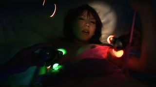 Japanese gal gets played with and fucked by glowing dildos in an awesome scene