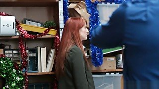 Redhead teen 18+ shop thief caught and fucked by security