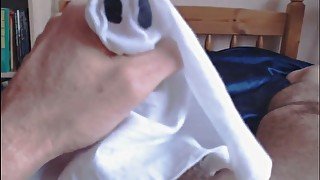 Halloween fun! Masturbating with my cock wrapped in a spooky handkerchief