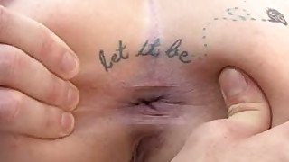 Heavily tattooed dark haired teen presents hot deep throat on POV cam