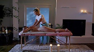 Watch what happens when Georgia Jones massages sexy Candice Dare