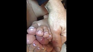 Footjob from neighbor no cum