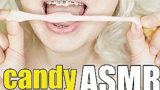 Braces fetish jelly candy ASMR close up eating food