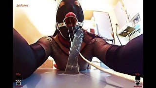 Kitchen table cruel dildo throating & ass ramming ring gagged slut