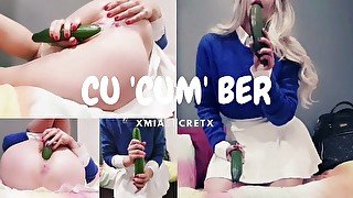 British College Girl fucks Cucumber as Sex Toy ! Horny after a Long Hard Day