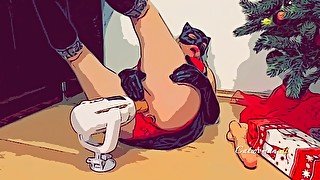 Catwoman demolished her pussy with fucking machine and monster dildo - best Xmas gifts CARTOON PORN