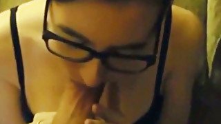 Sweet and cute nerdy girlfriend eats a really big cock on home POV video