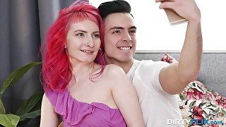 Good redhead model Alien Fox is trying hard sex in the bedroom