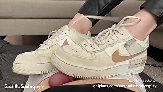 Shoejob and sockjob  Cum over my Nike AF1 sneakers  Full vid on my Onlyfans