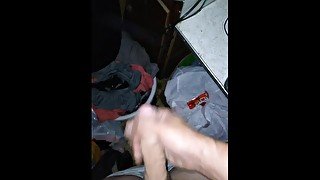 Jerkin off in a storage room