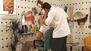 Horny gay barber seduces costumer and gets his ass fucked