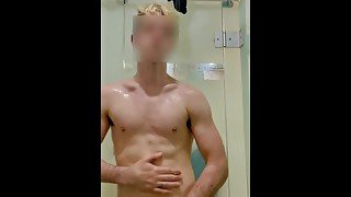 Boy jerks off in the gym locker room