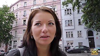 Czech brunette is sucking a random guys dick and expecting to ride it for a while