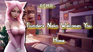 ASMR [RolePlay] Tsundere Neko Welcomes You Home [Binaural/F4M]