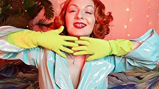 green gloves - household latex gloves fetish - ASMR video free fetish clip