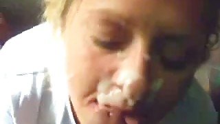 Nasty and kinky blonde whore sucking my big dick deepthroat