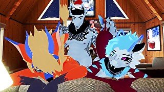 Furry Santa Fucks Lesbian couple  VR