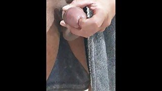 Fingering piss slit, milking precum, contracting testicles, pulsating cock close up