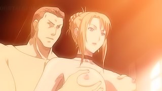 Anime threesome with naked big titted hottie