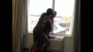 frogman humps and knocks out spiderman dummy at hotel window