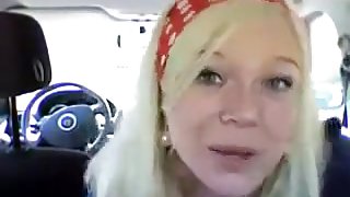 Norwegian blonde masturbating in her car