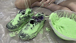 Trashing sneakers (trainers) with super sticky slime