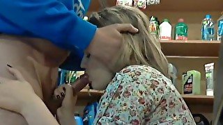 Amateur blowjob in a shop