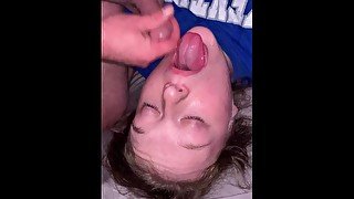 Facefucked against the futon- submissive teen loves getting her mouth fucked