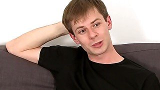 British gay dude jerking off his big cock until cumming